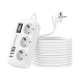 Regleta Alargador de 5 Metros con Interruptor, 3 Tomas 4 USB