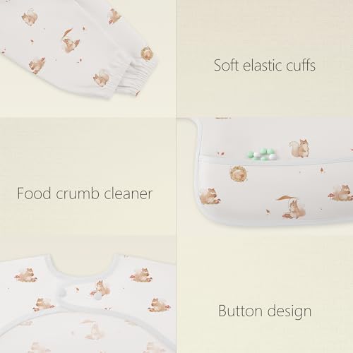 Image of Susurration Baby Long Sleeve Bib Waterproof Sleeved Bib Smock for Baby | 2 Pack Baby Reusable Feeding bibs, 6-36 Months Baby Feeding Essentials - Pinecone
