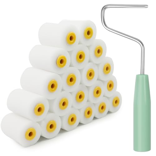 20 stück farbroller klein set malerrolle klein schaumstoffrolle lackierwalze 5cm mit griff handschuhen