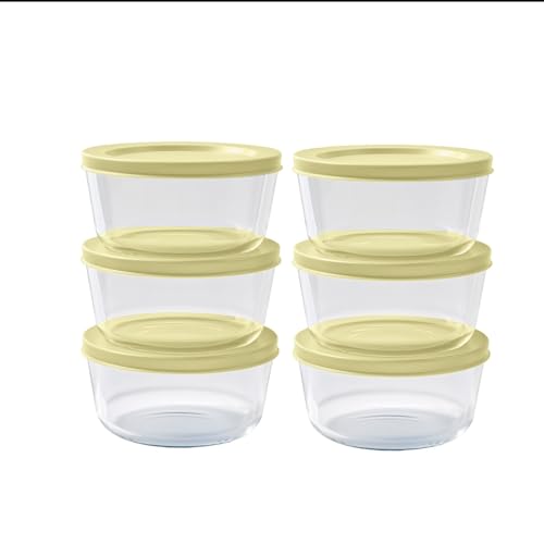 12-Piece Glass Food Storage Containers Set (6 Containers + 6 BPA-Free Lids) | 2-Cup, Leakproof | Microwave, Freezer, Oven & Dishwasher Safe | Ideal for Meal Prep & Pantry Organization, Yellow
