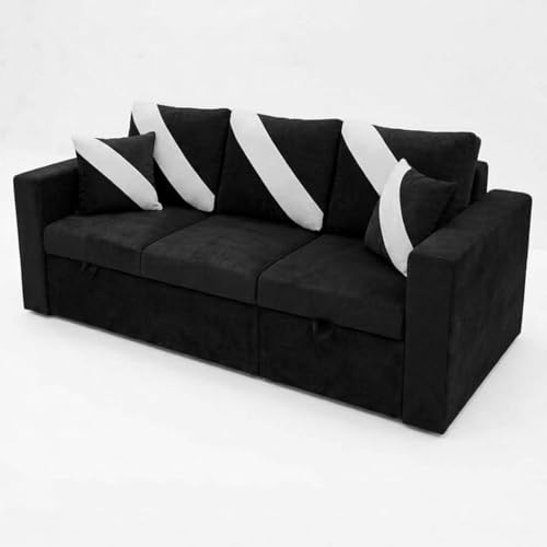 Image of FURNY Trivia 4 Seater RHS Lounger Sofa Cum Bed (Black) with Pull-Out Function | Luxury Velvet Suede Finish | Durable Comfort | Ideal for Living Room