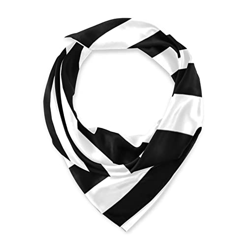 Black and White Horizontal Stripe Women Square Silk Like Hair Scarf Head Wrap Satin Head Scarf 35 x 35