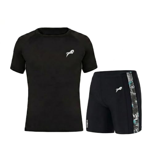 Image of JUST RIDER Swimwear Half Sleeve T-Shirt and Shorts for Men & Women Men's Swimming T-Shirt and Swimming Shorts Set, Polyester, Quick-Dry, Chlorine-Resistant, Flatlock Seams