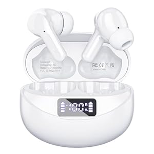 Wireless Earbuds, Bluetooth Headphones 5.3 HiFi Stereo, Wireless Earphones with ENC Noise Cancelling Mic, LED Digital Display in Ear Buds White