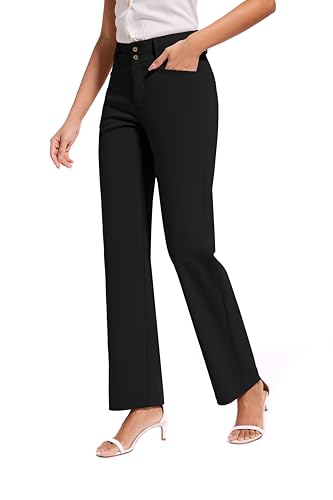 2025 Women Stretch Business Straight Leg Dress Pants with Pockets Wear to Work Casual Suitpants4