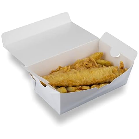 Takeaway fish and chips box - Take-out food containers - Disposable takeaway food boxes for hot and cold food to go - Grease proof and leak proof (Pack of 200) Cover