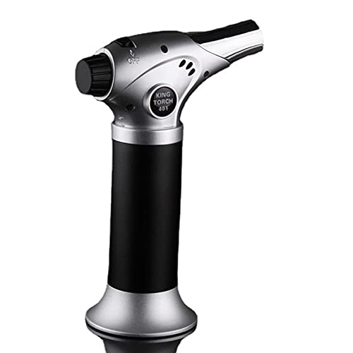 Linterna de butano recargable con bloqueo de seguridad y llama ajustable, antorcha de cocina con una sola mano para postres, crema brûlée, barbacoa y hornear (gas butano no incluido)