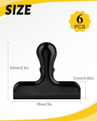 Caianwin 6 Stück Verschlussklammern Groß 76mm Tütenklammern Metallklammern Clips für beutel, Lebensmittel und Foto für Haus, Küche, Schule und Büro(Schwarz)