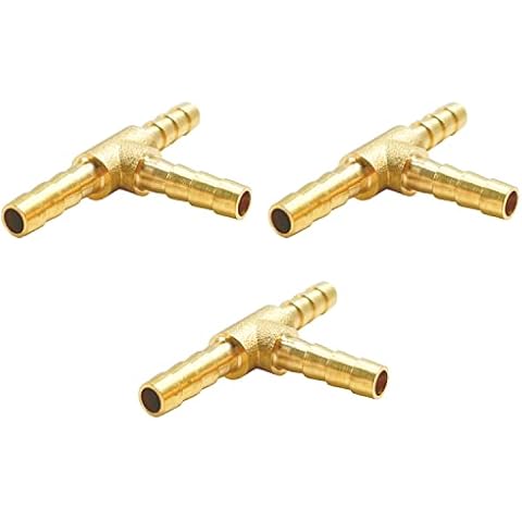 Brass Barb T Fittings, LIONMAX 3 Way Union Barb Tee Fitting, 3/16" x 3/16" x 3/16" ID Hose Barb, 3 PCS, for Water/Fuel/Air Cover