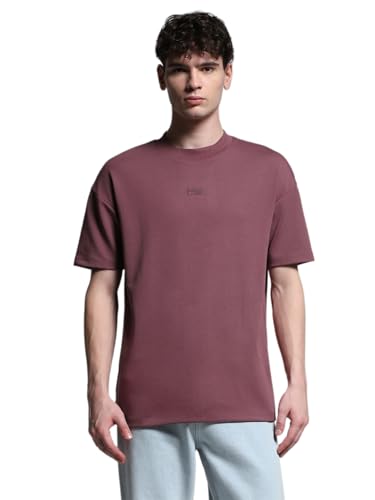 Image of Jack & Jones Men's Solid Round Neck Cotton Relaxed Fit T-Shirt | Boxy Fit | Drop Shoulders