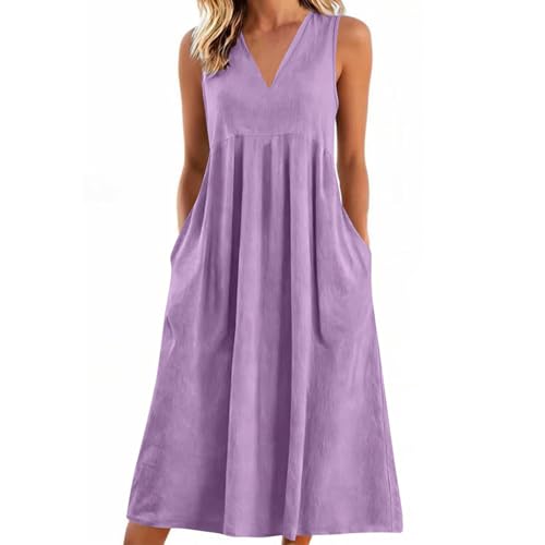 V-Neck Sleeveless Cotton-Linen Maxi