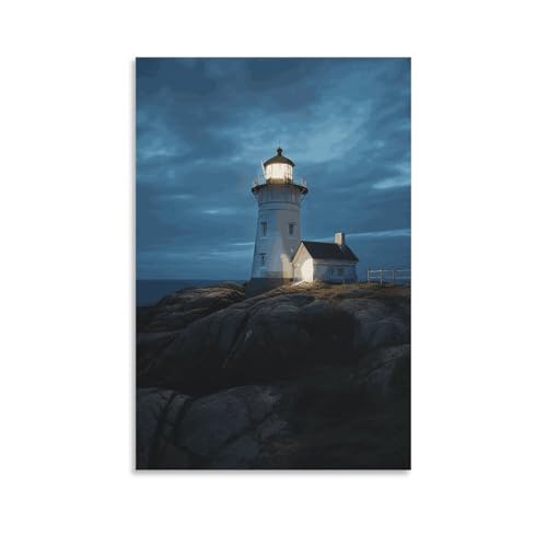 Peinture sur toile phare de nuit pour creer une ambiance sereine dans le salon ou le bureau
