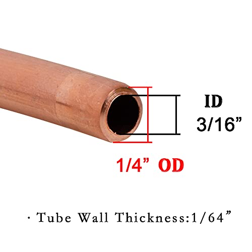 Quickun Copper Tube 3/16" ID × 1/4" OD (5-6.35mm) Seamless Round Pipe Tubing (3.28FT)