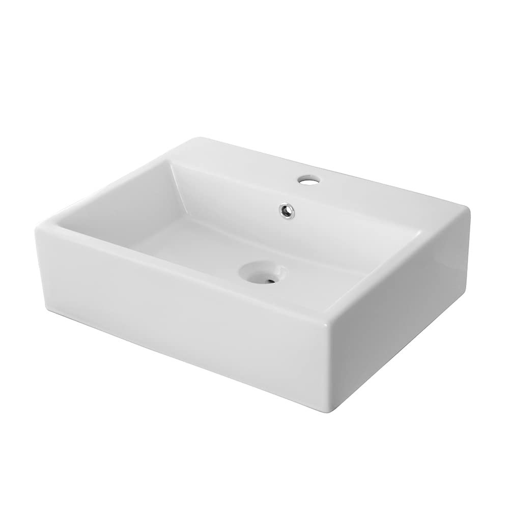 Inbagno Lavabo da appoggio Rettangolare con Foro Rubinetto, in Ceramica Bianca Lucida, Disponibile in Diverse Dimensioni (52x42)