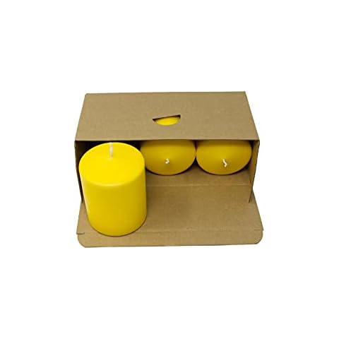 Set of 3 Yellow Unscented Pillar Candles Cover