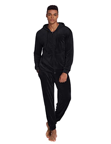 Ekouaer Mens Velour Tracksuit Set Tracksuit for Men Winter Lightweight Sleepwear, XX-Large Black