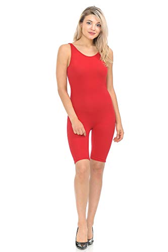 7Wins JJJ Women Catsuit Cotton Tank Bermuda Short Yoga Bodysuit Jumpsuit - Made in USA (3X, Red)