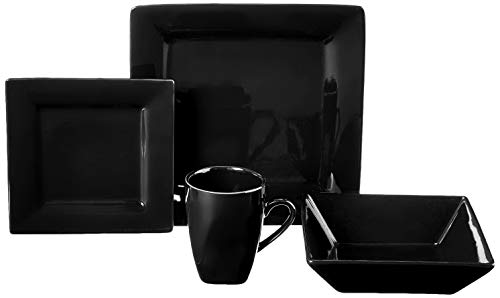 10 Strawberry Street Nova Square 16 Pc Dinnerware Set, Black #TOP1