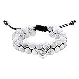 Uloveido Pulseras ajustables de macramé trenzadas de doble capa – Black Lava Rock Turquoise Stone Beads Charm Pulsera de semillas de musardo para hombres y mujeres Y2056, turquesa creada