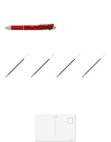 ゼブラ 多機能ペン 4色+シャープ クリップオンマルチ1000S 赤 B4SA3-R 【BP替芯 黒・青・赤・緑 付き】+ 画材屋ドットコム ポストカードA