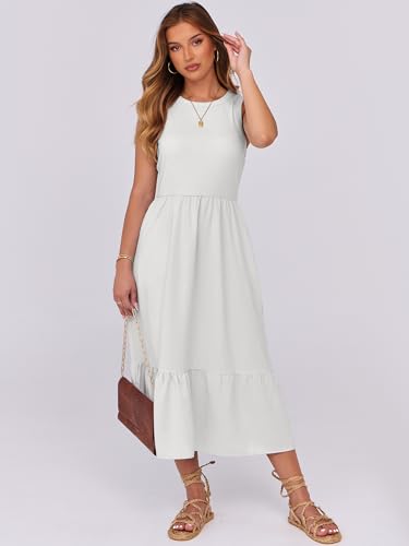 Image of ANRABESS Women Midi Dresses 2026 Summer Casual Sleeveless Sundress High Neck Tank Top Racerback Flowy Beach Dress ＆ Pockets