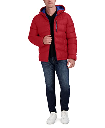 Image of Nautica Men's Midweight Quilted Faux Memory Puffer Jacket -Adjustable Hood Insulated Winter Coat