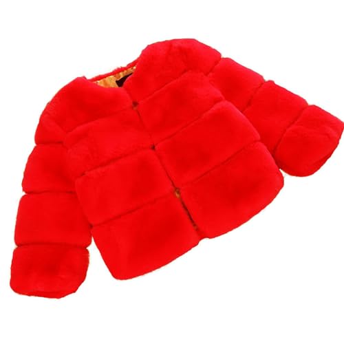 Girls Long Sleeve Cardigan Faux 𝐅𝘂𝗿 Dress Coat Toddler Girl Winter Long Sleeve Top Cute Jacket (Red, 6-7 Years)2