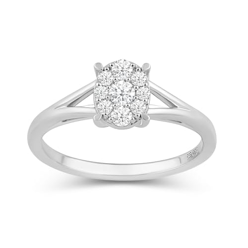 Jewelili 925 Sterling Silver Diamond Ring for Women | 0.25 CTW Bridal Wedding Engagement Rings | H Color I1 Clarity | Lab Grown Diamond Ring | Size 6,7 & 8