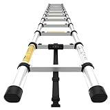 Certified Telescopic Ladder 12 ft - Professional Climbing Tool for Work Use - Heavy-Duty Ladders for Household - Collapsible Work Ladder 3.8 m - 11 Steps Folding Ladders - Lightweight & Heavy Duty
