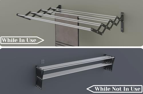Image of RIOMAX Heavy Duty Rust-Free Stainless Steel Foldable Wall Mounted /Mounting Clothes Drying Stand /Cloth Dryer Racks for Bathroom /Balcony /Indoor /Outdoor (2 Ft - 8 Rod - Black & Silver)