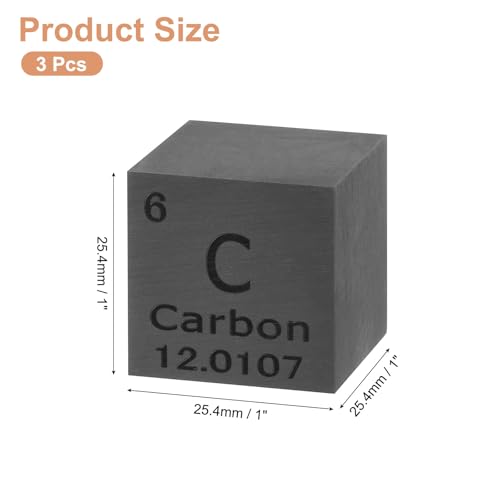 Image of uxcell 3 Pcs Carbon, 1 Inch High Density Metal Element Metal Density for Chemical Elements Collection Science Education Experiment Application, Grey