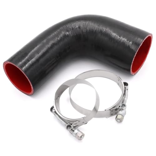 Image of 90 Degree Elbow Reducer Coupler Silicone Hose 4-Ply 2.5inch to 3-inch for Turbo /Intercooler /Intake Piping,Length 120mm Thickness 5mm with T-Bolt Clamp