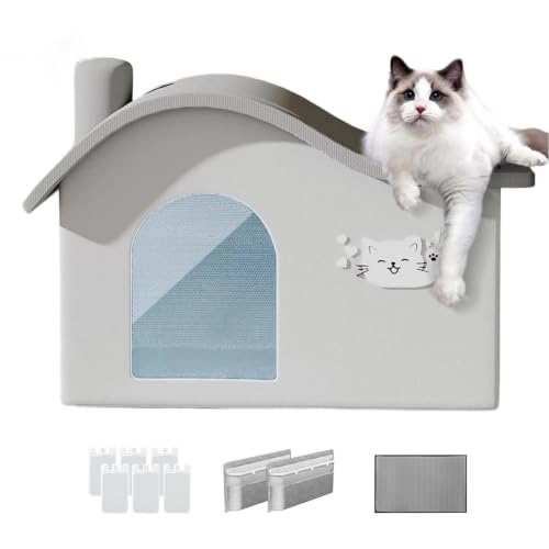 Posgcks Kühlhaus Für Katzen, Faltbares Katzenzelt Sommer, Wasserdichtes Kratzfestes Katzenkühlbett Mit 6 Eisbeutel Und Aluminiumfolien- Isolierschicht, EPE- Baumwolle, Für Drinnen & Draußen