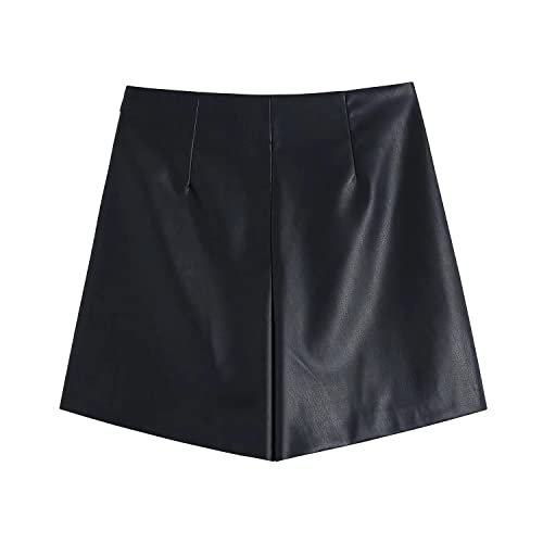 Short de faux cuir féminin décontracté et tendance à taille haute
