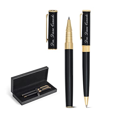 Juego de bolígrafos personalizados | Set roller y bolígrafo regalo original hombre o mujer | Bolígrafo metálico acabados dorados | Personalizado de nombre grabado a láser. Onepersonal Cover