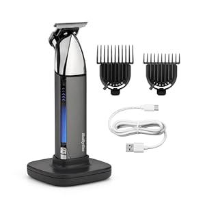 BaByliss Super-X Metal Bartrimmer, Akkubetriebener Rasierer und Trimmer für kurze Bärte, 2 Aufsätze mit 13 Längeneinstellungen, hochertiges Vollmetallgehäuse, wasserdicht, T996E