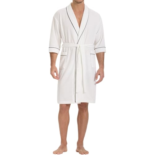 SIORO Men’s Waffle Knit Robe with Shawl Collar, Short Lightweight Bathrobe with Pockets, Perfect for Spa, Summer & Shower