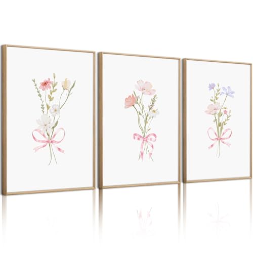 Toiles murales enfant motif floral rose coquette 30x40 cm lot de 3