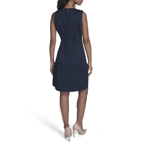 Image of Tommy Hilfiger Women's Sleeveless Jewel Neck Novelty Button Tweed Mini Sheath Dress