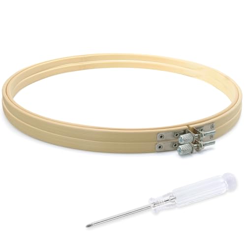 Image of Biaungdo 10 Inch Round Wood Embroidery Hoops, 2 Pieces | Adjustable Bamboo Circle, Cross Stitch Hoop Ring, For Art Craft Sewing, Christmas Decoration