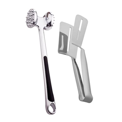 MUCKLILY 2Pcs Stainless Steel Steak Hammer Shovel Kitchen Gadget for Meat Tenderizing Stainless Steel for Home Restaurant Use Easy to Clean Oil Draining