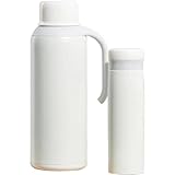  ZUMAHA Carafe à café Thermique 2 pièces, Flacon sous Vide avec Couvercle à vis et poignée, Tasse Thermos Blanche, Carafe isolée en Acier Inoxydable