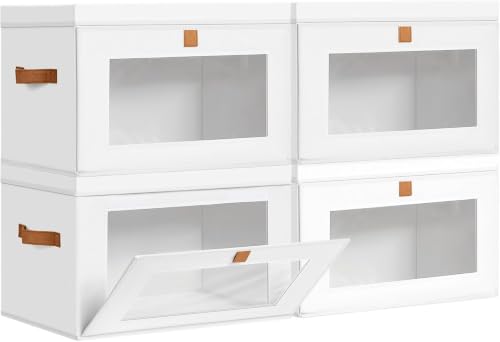 Image of DIMJ Storage Bins with Lids - 4 Pack Large Fabric Closet Organizer with Window & Handles, Collapsible Decorative Storage Boxes for Shelves Under Bed, Books Clothes Blankets Sweaters Organization