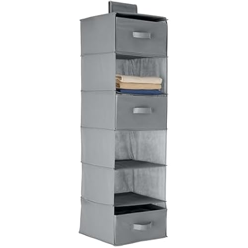 Amazon Basics 6-Tier Hanging Closet Organizer with Removable Drawers for Sweaters, 6.9"D x 13.6"W x 12.2"H, Grey