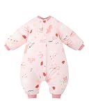 Baby Schlafsack mit Füßen Winterschlafsack 3.5Tog Jungen Mädchen Strampler Abnehmbare Ärmel Baumwolle Reißverschluss Beine Warmer Schlafanzug Kinder 18-36 Monate,Gelb