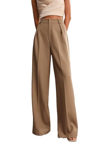 Image of Elendra Cotton Blend Wide Leg Pants for Women | HIGH Waist Formal Baggy Pants