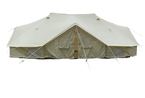 SAM&HAIBEI Spacious 8-10 Person Canvas Bell Glamping Tent with Awning, 4-Season Heavy Cotton Yurt for Family Camping and Outdoor Events