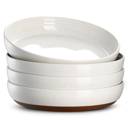 DOWAN 9.75″ Pasta Bowls, 45 oz Large Salad Bowls Alabaster White Serving Bowls for Dinner Wide and Shallow Bowls Set of 4 Dishwasher and Microwave Safe Christmas Gifts