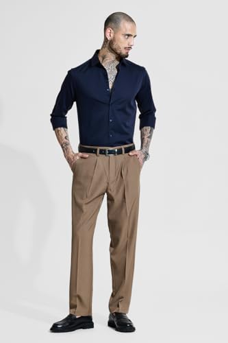 Image of SNITCH Men Formal Shirt | Slim Fit Long Sleeve Spread Collar Solid Design | Premium Cotton Blend & Breathable Fabric for Office & Casual Wear
