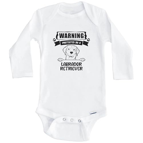 Warning Protected by A Labrador Retriever Funny Cute Dog Breed Baby Bodysuit (Long Sleeve)